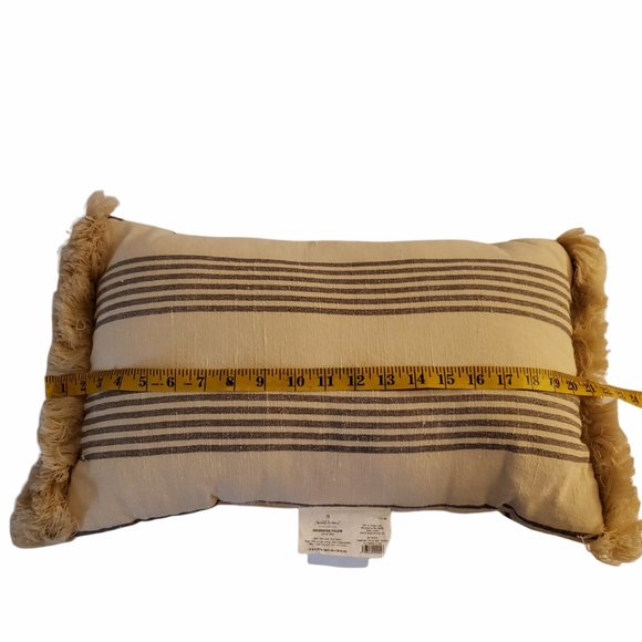 Hearth & Hand Magnolia Gather Throw Pillow with Fringe Black Cream 20x12 - Picture 4 of 5